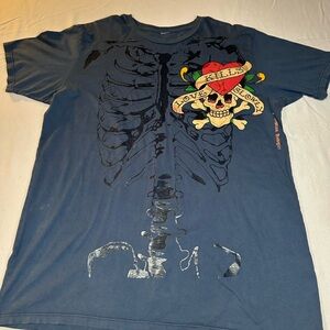 ED HARDY - Christian Audigier Blue Skeleton Graphic Tee